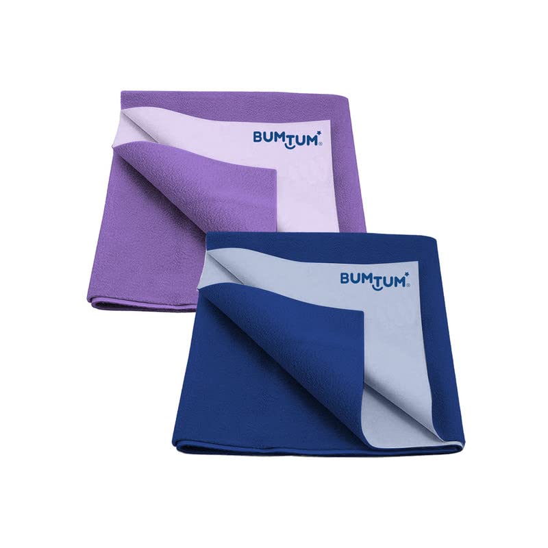 Bumtum Baby Dry Sheet Waterproof Quick Soft Fleece Baby Bed Protector | Anti-Bacterial & Odour Free | Extra Absorbant, Reuseable & Washable (Lilac + Royal Blue Combo, Medium Size, Pack of 2) - Image 1