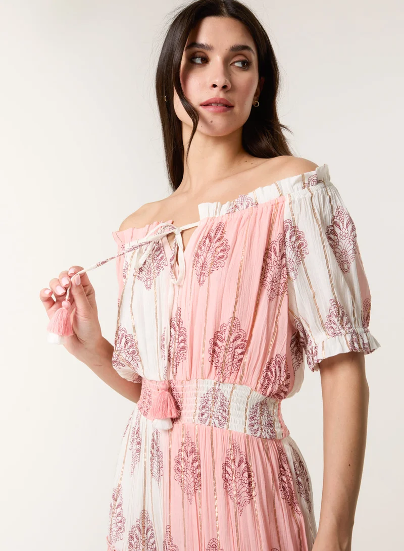 Blue Vanilla Foil Print Amber Tiered Midi Dress