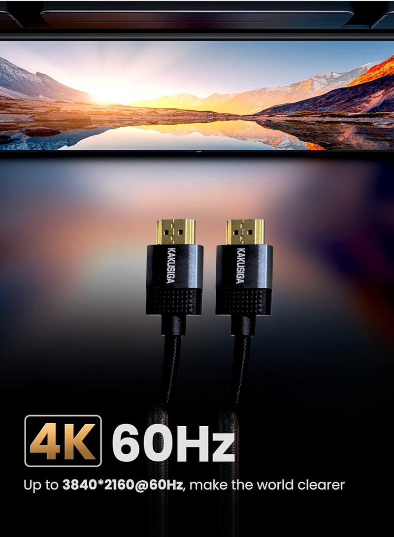 كاكوسيجا كابل HDMI 2.0، 3 أمتار (9.6 قدم)، دقة 4K@60Hz UHD، سرعة عالية 18 جيجابت في الثانية، متوافق مع التلفزيون، مكبر الصوت، وحدة التحكم في الألعاب، الكمبيوتر الشخصي، الكمبيوتر المحمول رمادي أسود-2.0 - Image 2