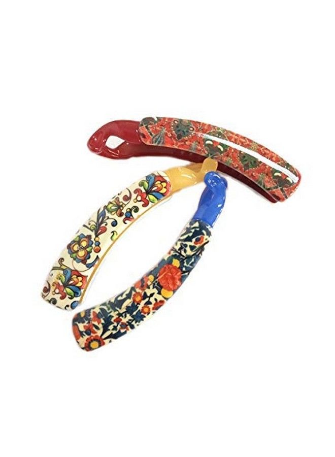 BIRDWARE Bigsize Multi Color Imported Rubber Acrylic Material Stone Banana Hair Clips For Women (Multi Colour) ; Hair Clutchers (Pack Of 3 Printed) - Image 2