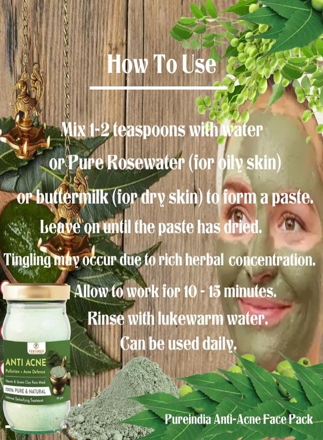 Pureindia Handmade Anti- Acne Face-Pack(Pure Neem+French Green Clay) for Pimple and Uneven Skin Tone, 50 Gm, Pack Of 1| For Women & Men - Image 5