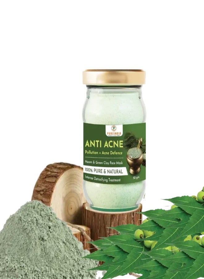 Pureindia Handmade Anti- Acne Face-Pack(Pure Neem+French Green Clay) for Pimple and Uneven Skin Tone, 50 Gm, Pack Of 1| For Women & Men - Image 1