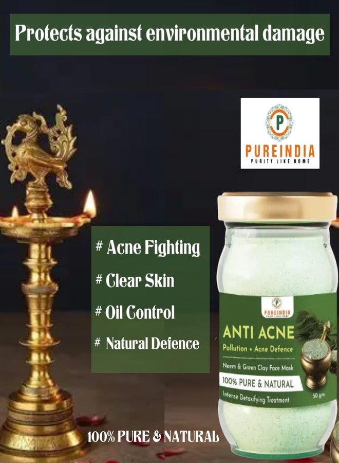 Pureindia Handmade Anti- Acne Face-Pack(Pure Neem+French Green Clay) for Pimple and Uneven Skin Tone, 50 Gm, Pack Of 1| For Women & Men - Image 3