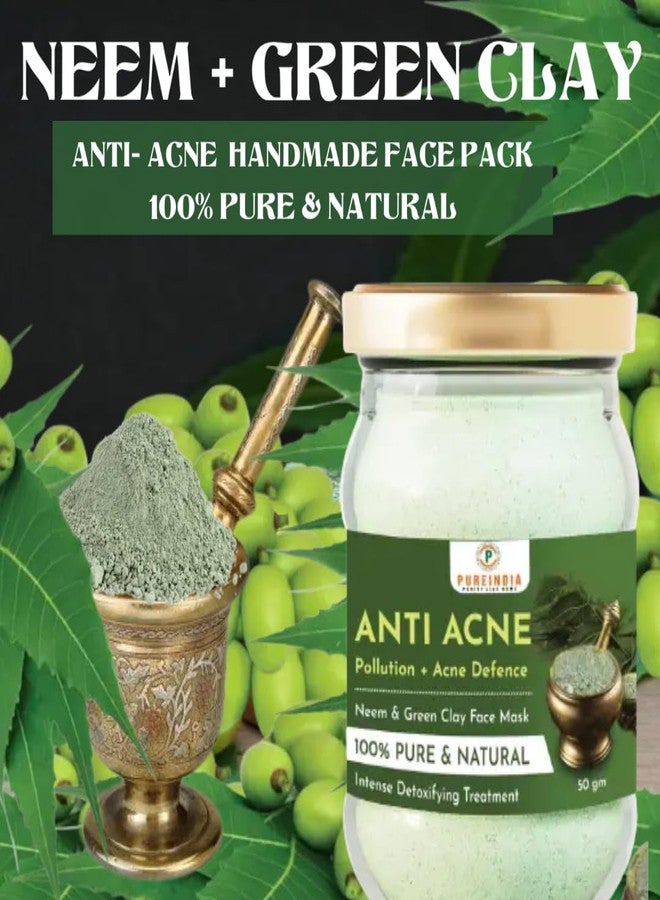 Pureindia Handmade Anti- Acne Face-Pack(Pure Neem+French Green Clay) for Pimple and Uneven Skin Tone, 50 Gm, Pack Of 1| For Women & Men - Image 2