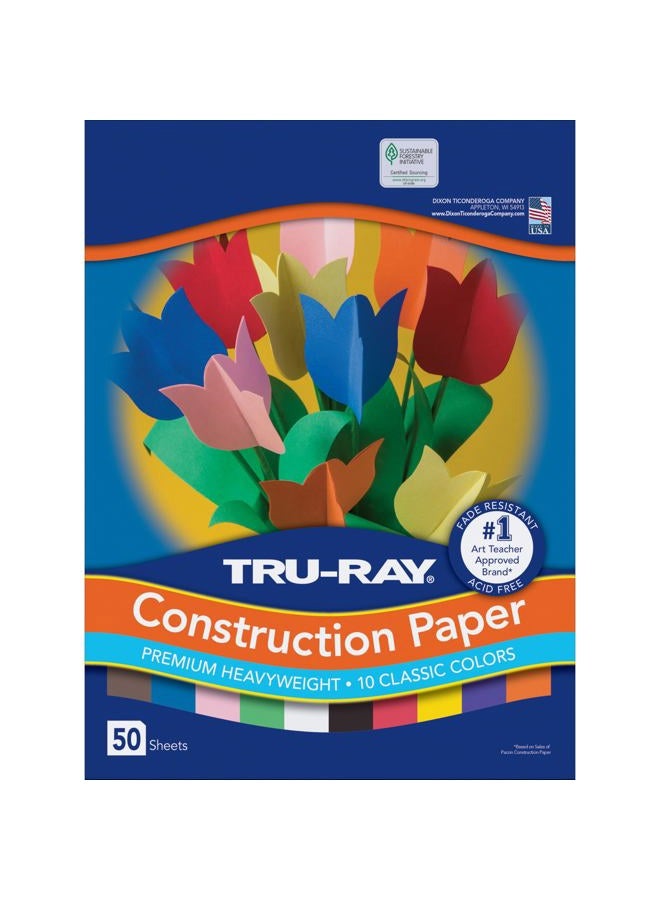 Tru-Ray Heavyweight Construction Paper, Standard Assorted, 9" x 12", 50 Sheets - Image 1