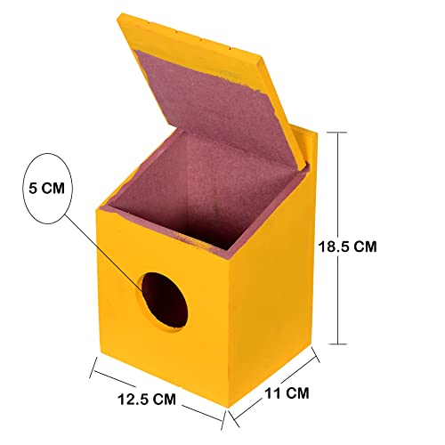 Cket Bird House 3 Piece Combo Nest & Breeding Box Handmade Openable Roof Bird Cage for Sparrow, Budgies and Finches Eco Friendly Wooden Trio Combo(Red-Violet-Yellow / 13 x 11 x 18 CM) - Image 4
