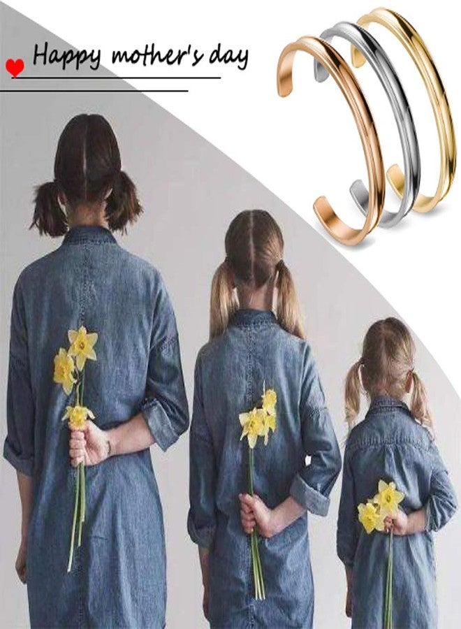 Zuo Bao Stainless Steel Bracelet Grooved Cuff Bangle for Women (3pcs/Set) - Image 3