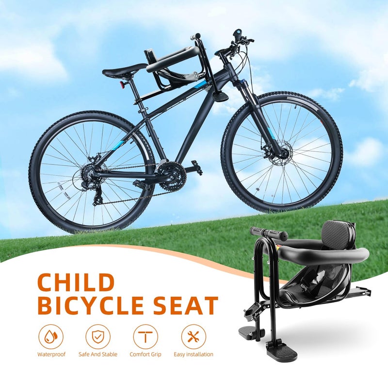 YouTeMei Child Bike Seat, Front Mount Bike Seat for Mountain Bike, Kid Bike Carrier with Handrail Seat Belt and Pedal,PVC Hard Seat - Image 2