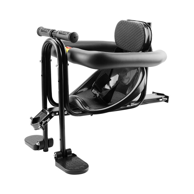 YouTeMei Child Bike Seat, Front Mount Bike Seat for Mountain Bike, Kid Bike Carrier with Handrail Seat Belt and Pedal,PVC Hard Seat - Image 1