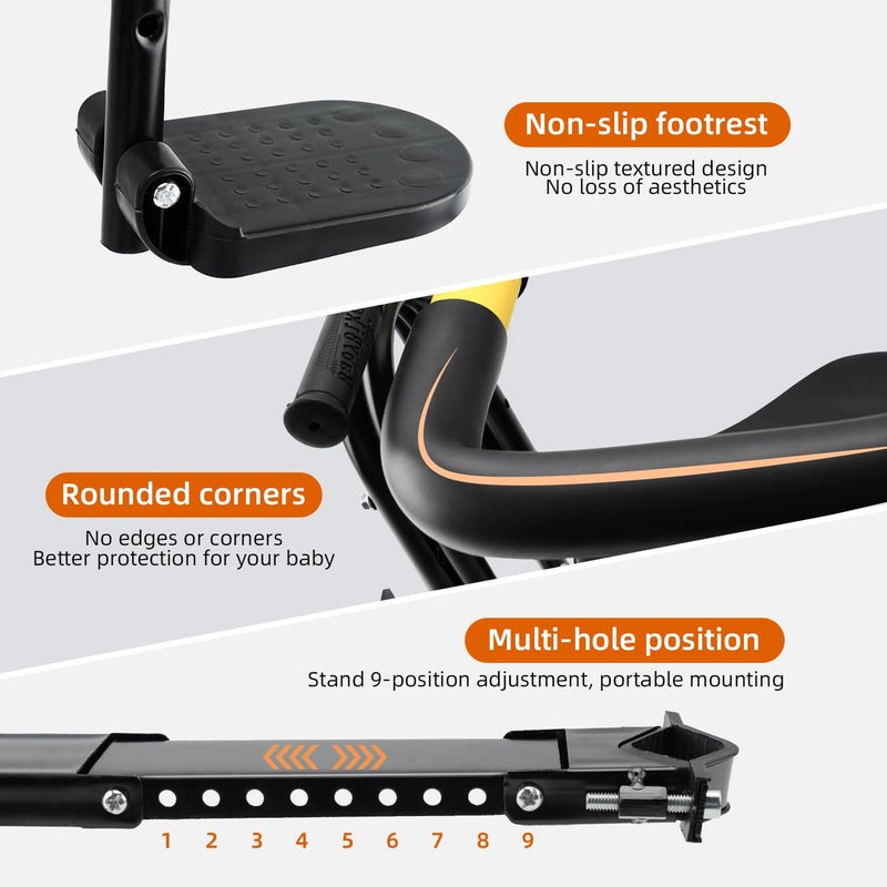 YouTeMei Child Bike Seat, Front Mount Bike Seat for Mountain Bike, Kid Bike Carrier with Handrail Seat Belt and Pedal,PVC Hard Seat - Image 4