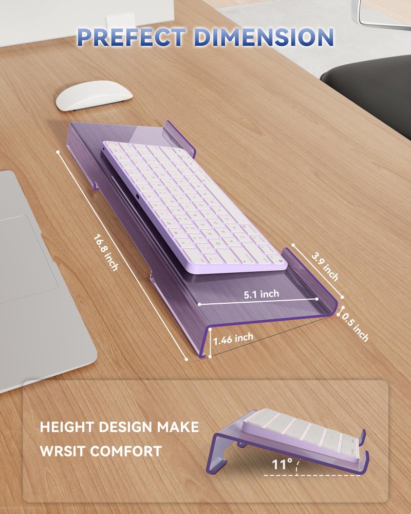 Laborio Ergonomic Computer Keyboard Stand for Desktop (Clear Purple), Acrylic Keyboard Tilted Elevated Rack Key Board Tray Holder Riser Stand for Office Home Desk Work Supplies - Image 3