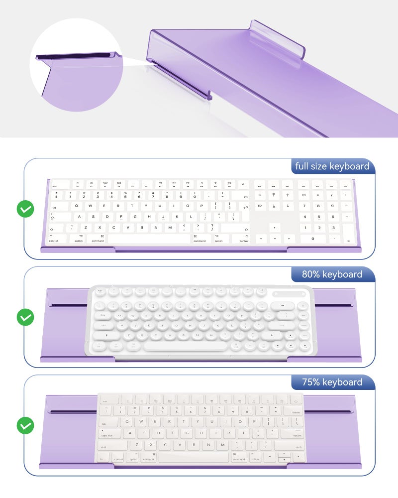 Laborio Ergonomic Computer Keyboard Stand for Desktop (Clear Purple), Acrylic Keyboard Tilted Elevated Rack Key Board Tray Holder Riser Stand for Office Home Desk Work Supplies - Image 5