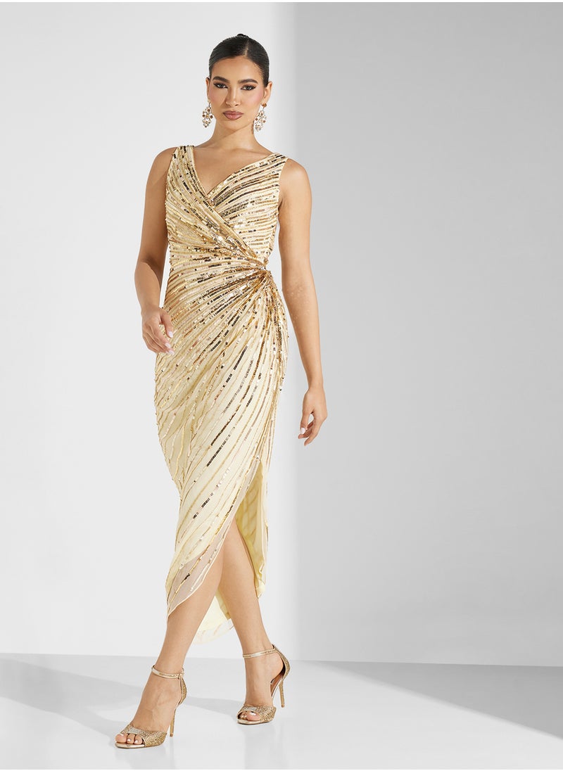 Amelia Rose Asymmetric V-Neck Sequin Dress  - Image 4