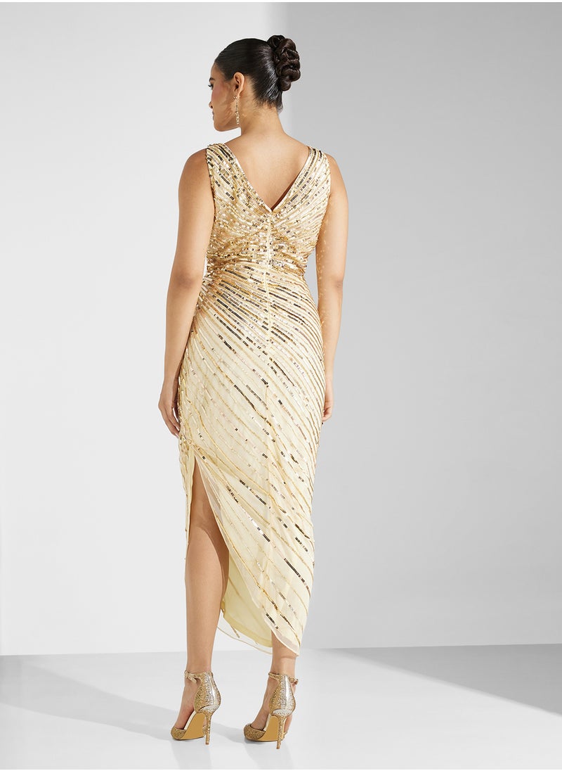 Amelia Rose Asymmetric V-Neck Sequin Dress  - Image 2