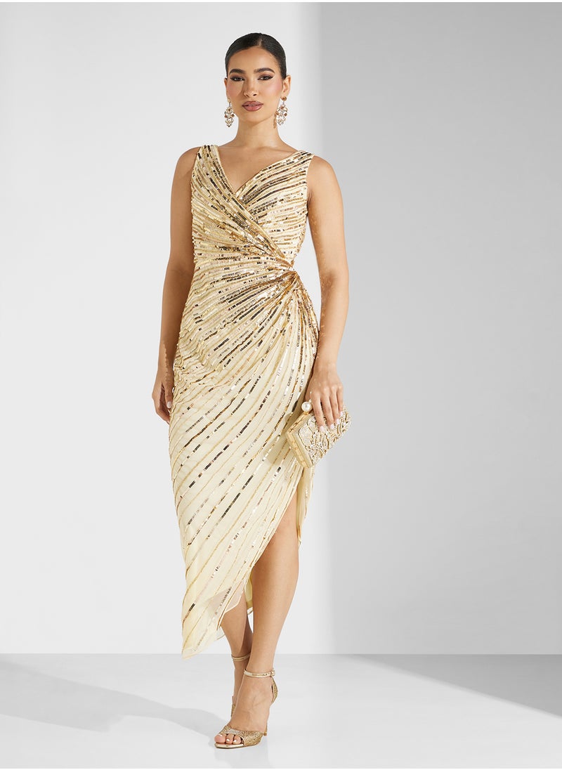 Amelia Rose Asymmetric V-Neck Sequin Dress  - Image 1