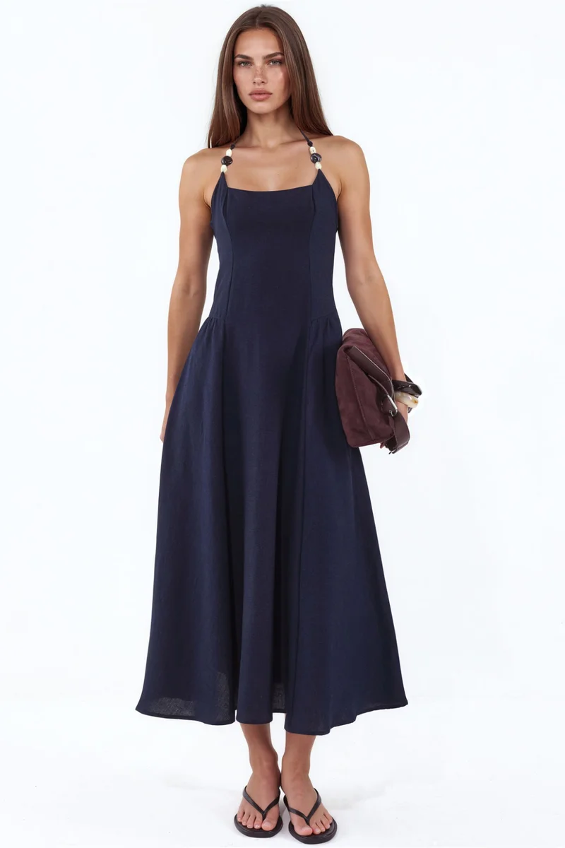 هيكاب Halter Neck Beaded Detail Midi Dress