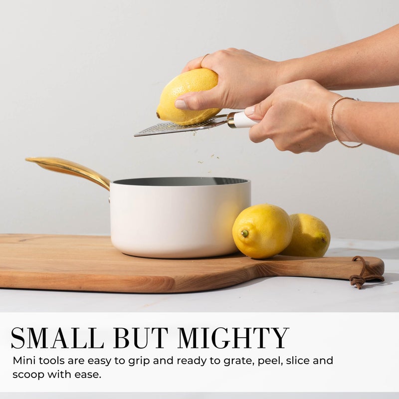 styled settings White & Gold Cooking Utensils Set - Luxe 8-Piece Kitchen Gadget Set Includes Can Opener, Tongs and Garlic Press - Stylish White and Gold Kitchen Accessories for Modern Kitchens, Ideal for Gifting - Image 3