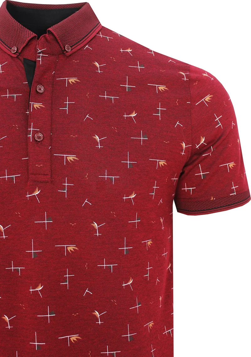 Varetta Men's Claret Red Slim Fit Polo Neck Printed Men's T-Shirt