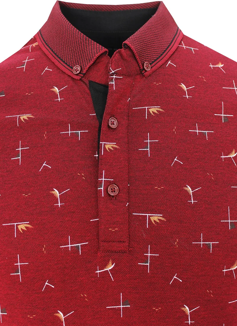Varetta Men's Claret Red Slim Fit Polo Neck Printed Men's T-Shirt