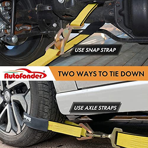 Autofonder Heavy Duty Adjustable Car Tie Down Kit with Snap Hooks -Break Strength 10,000 lbs-Working Load 3333 lbs-Bonus Includes 4 Pack 36" Axle Straps with D-Ring(Yellow) - Image 3