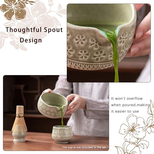 Buucup Matcha Whisk Set, Ceramic Matcha Kit Set Includes Matcha Bowl, Matcha Whisk and Holder, Bamboo Scoop, Scoop Rest, Sifter and Tea Towel - 7 Pcs Matcha Kit for Matcha Lovers (Mottled Green) - Image 2