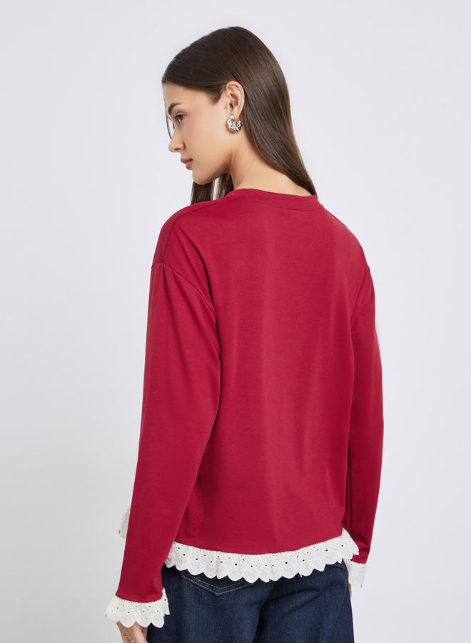 ستايلي بلوزة محبوك بلون خمري مع حافة دانتيل - Image 4