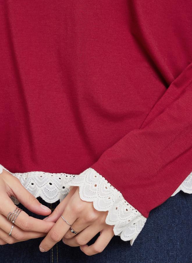 ستايلي بلوزة محبوك بلون خمري مع حافة دانتيل - Image 3