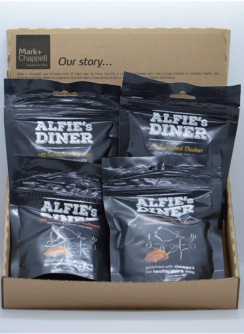 Mark & Chappell 4 Piece Alfie's Diner with Tender Turkey Dog And Puppy Treats 100G  - Image 1