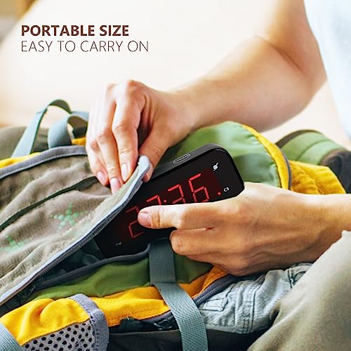 Timegyro Small Digital Clock Battery Operated, LED Travel Alarm Clock Battery Powered with Snooze, Cordless, Brightness Adjustable, 12/24Hr, Easy to Use - Image 3