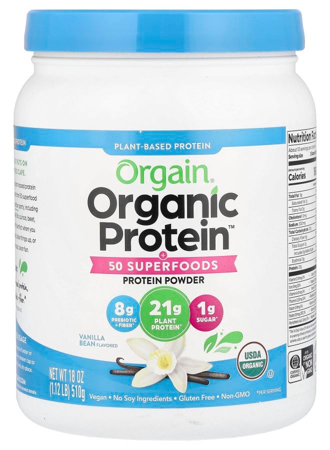 مسحوق بروتين عضوي + 50 نوع من الأطعمة الخارقة بنكهة الفانيليا 1.12 رطل (510 جرام)