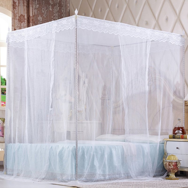 Nattey 4 Corners Princess Bed Curtain Canopy Canopies for Girls Boys Adults Bed Gift (Twin, White) - Image 2