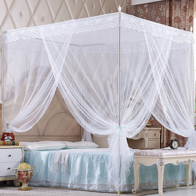 Nattey 4 Corners Princess Bed Curtain Canopy Canopies for Girls Boys Adults Bed Gift (Twin, White) - Image 1