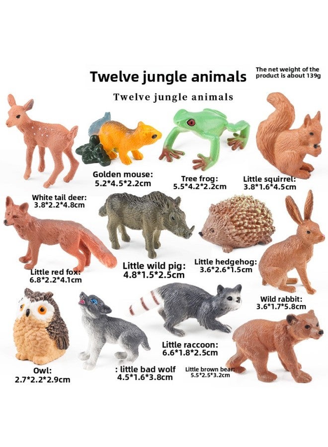 نموذج محاكاة حيوانات المراعي البرية للأطفال، أسد صغير، زرافة، فيل، أورانجوتان، كانجارو، غزال، سحلية - اللون: حيوانات الغابة Lz (12 مجموعة) - Image 1