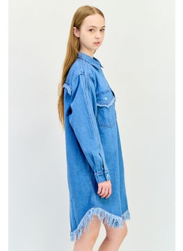 adidas Originals Women Sportswear Fit Washed Denim Outdoor Shirt Dress, Blue  - Image 2