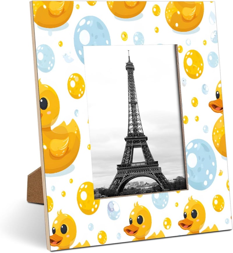 Rubber Duck 4x6 Picture Frame Yellow Blue Bubble Wooden Photo Frame for Wall or Tabletop Display Horizontal and Vertical - Image 1