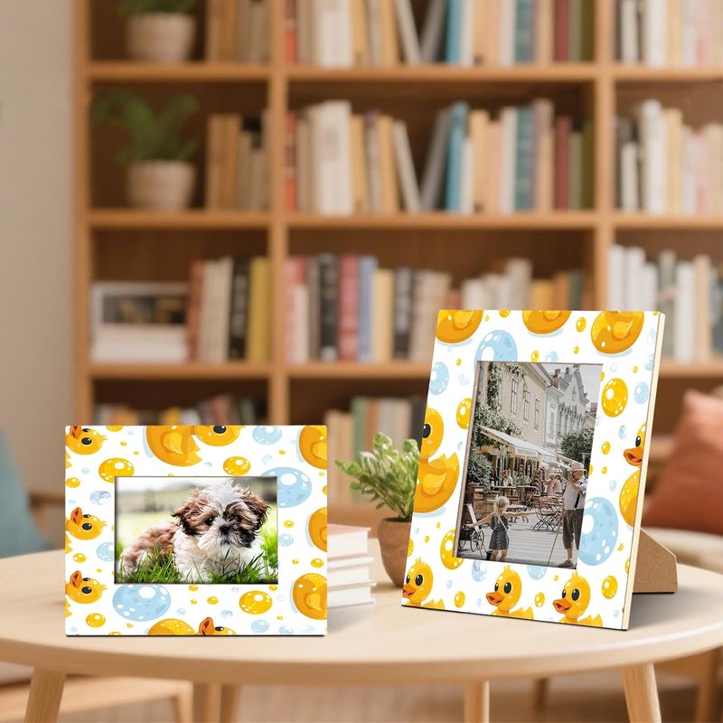 Rubber Duck 4x6 Picture Frame Yellow Blue Bubble Wooden Photo Frame for Wall or Tabletop Display Horizontal and Vertical - Image 3