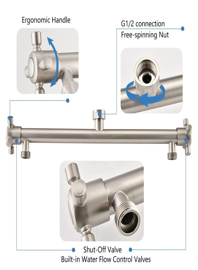 Proox Double Shower Head with Built-in Valve, High Pressure 6 Setting Dual Shower Head Design for Couple on Walk-in Bathroom or Single on Bathtub Bathroom - Brushed Nickel - Image 2