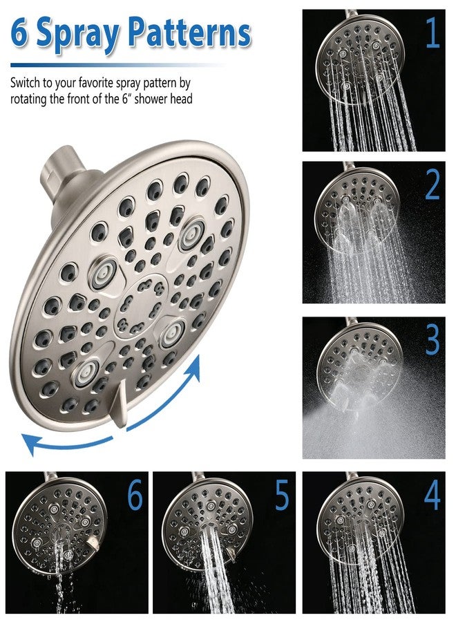 Proox Double Shower Head with Built-in Valve, High Pressure 6 Setting Dual Shower Head Design for Couple on Walk-in Bathroom or Single on Bathtub Bathroom - Brushed Nickel - Image 3