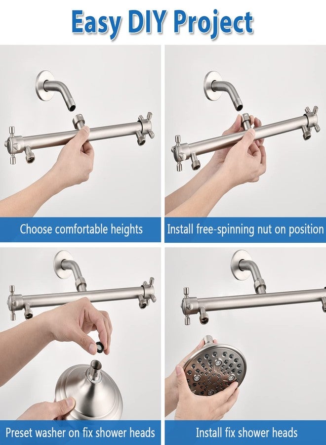 Proox Double Shower Head with Built-in Valve, High Pressure 6 Setting Dual Shower Head Design for Couple on Walk-in Bathroom or Single on Bathtub Bathroom - Brushed Nickel - Image 4