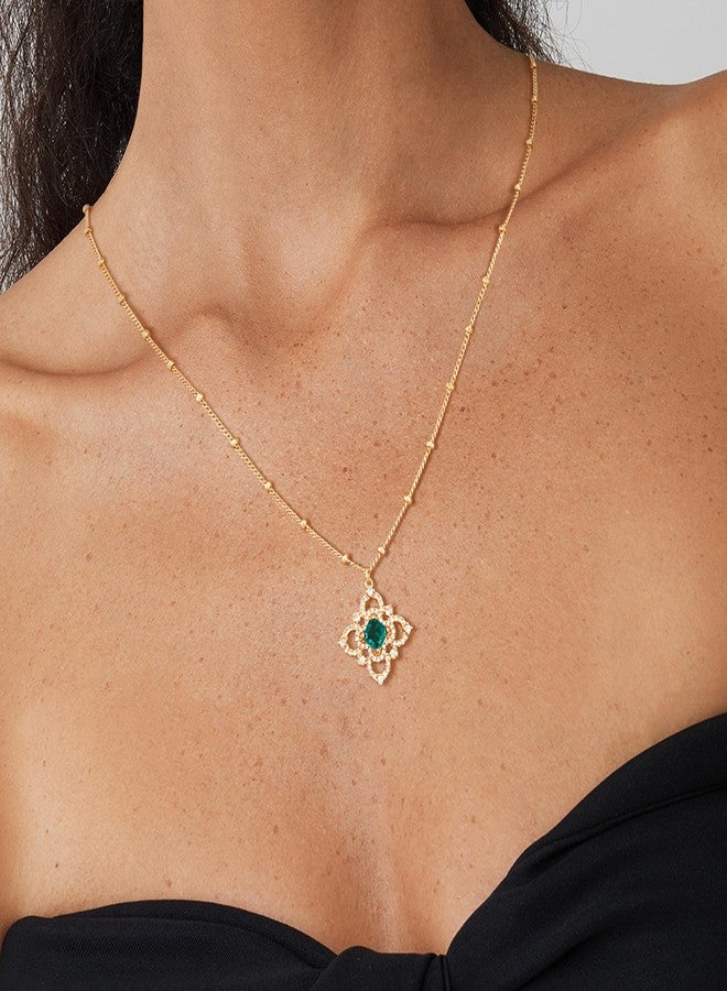 Fettero 2Pcs Layered Gold Necklace Set - 14K Gold Plated CZ Emerald Clover Pendant & Singapore Chain Choker - Women's Dainty Hypoallergenic Necklaces - Engagement, Birthday, Everyday Wear - Image 3