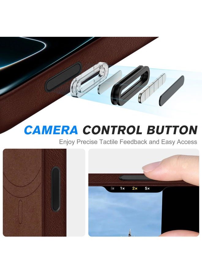SHIELDON Genuine Leather Case for iPhone 17 6.3-inch, Magnetic Wireless Charging, Soft Lining, Slim Fit, Metal Buttons, Non-Slip, Anti-Scratch, Shockproof Cover - Retro Coffee - Image 4