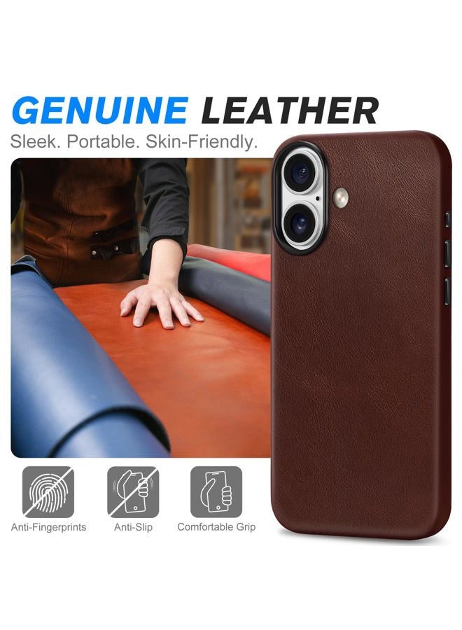 SHIELDON Genuine Leather Case for iPhone 17 6.3-inch, Magnetic Wireless Charging, Soft Lining, Slim Fit, Metal Buttons, Non-Slip, Anti-Scratch, Shockproof Cover - Retro Coffee - Image 3