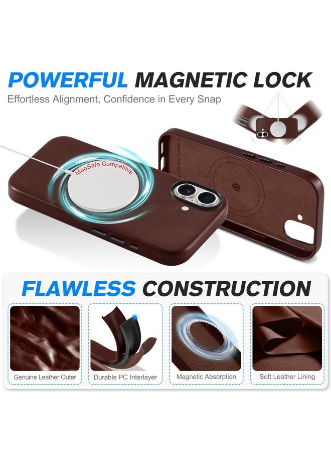SHIELDON Genuine Leather Case for iPhone 17 6.3-inch, Magnetic Wireless Charging, Soft Lining, Slim Fit, Metal Buttons, Non-Slip, Anti-Scratch, Shockproof Cover - Retro Coffee - Image 5