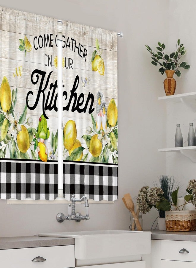 MESHELLY Farmhouse Lemon Kitchen Curtains 27.5Wx39H Inch Rod Pocket Rustic Wooden Gnome Buffalo Plaid Bedroom Window Drapes Country Yellow Fruit Printed Living Room Window Treatment Fabric 2 Panels - Image 4