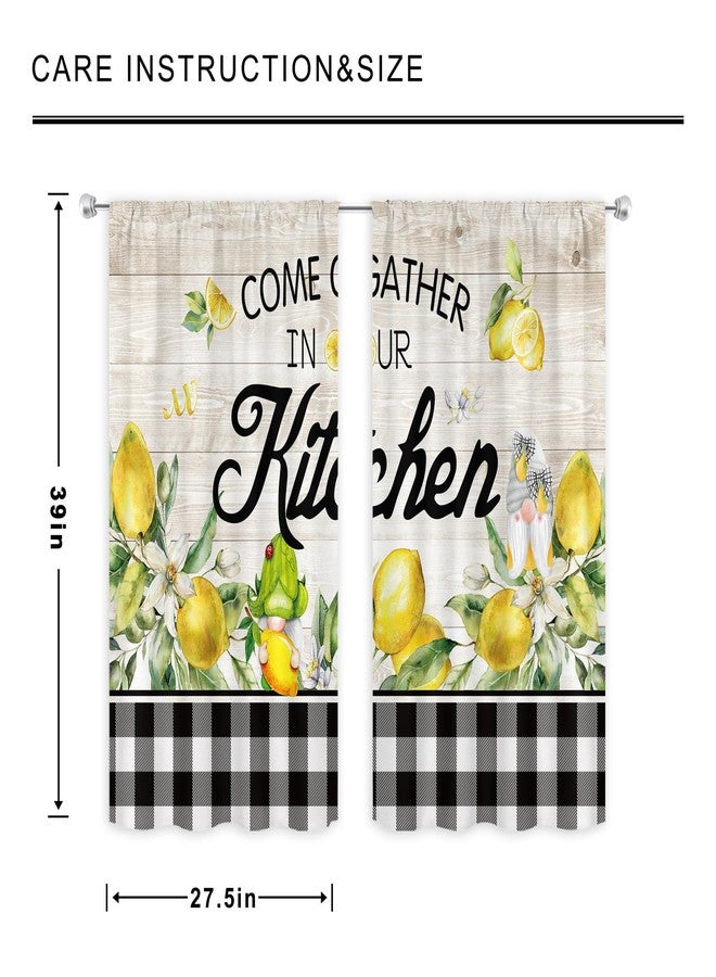 MESHELLY Farmhouse Lemon Kitchen Curtains 27.5Wx39H Inch Rod Pocket Rustic Wooden Gnome Buffalo Plaid Bedroom Window Drapes Country Yellow Fruit Printed Living Room Window Treatment Fabric 2 Panels - Image 3