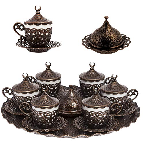 Alisveristime 27 Pc Turkish Greek Arabic Coffee Espresso Cup Saucer Set (Gelincik) (Copper) - Image 1