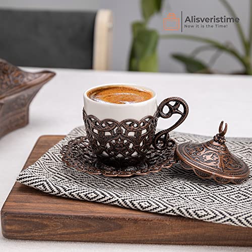 Alisveristime 27 Pc Turkish Greek Arabic Coffee Espresso Cup Saucer Set (Gelincik) (Copper) - Image 2