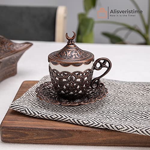 Alisveristime 27 Pc Turkish Greek Arabic Coffee Espresso Cup Saucer Set (Gelincik) (Copper) - Image 4