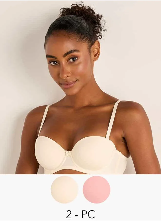 فاف Set of 2 - Bow Detail Balconette Bra with Adjustable Straps