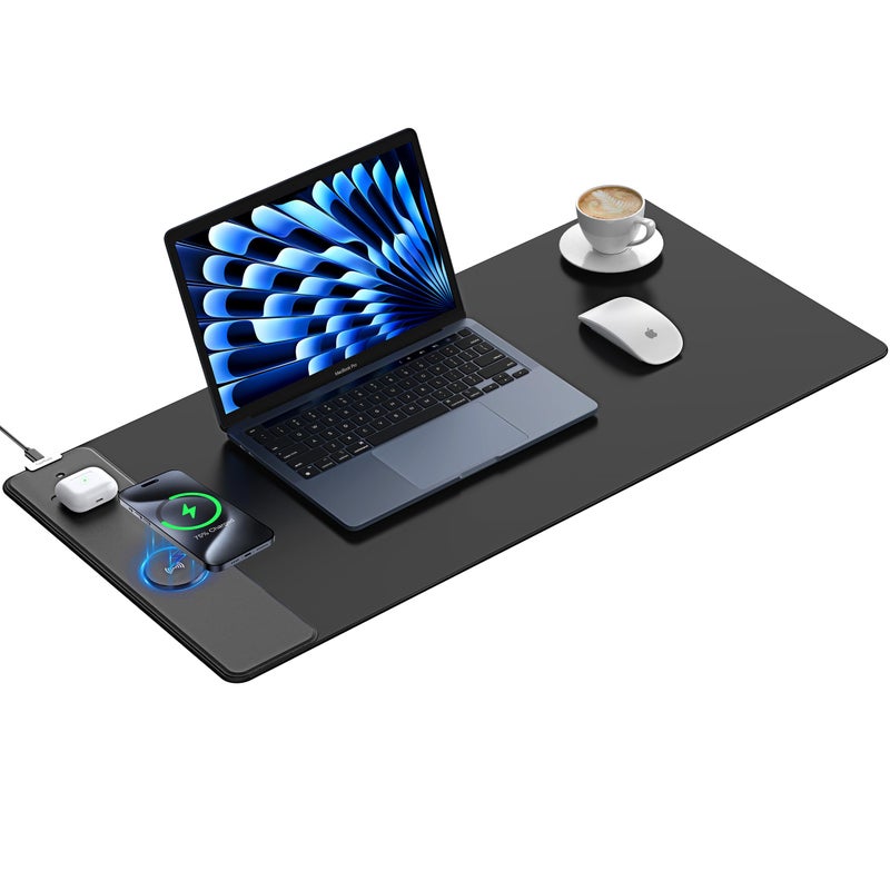 TopMade Wireless Charging Mouse Pad, Waterproof Gaming Mousepad with Ultra-Smooth Surface, Non-Slip Base, 31.5"x15.75" XXL Large Desk Pad, Classic Black Computer Desk Mat for MacBook, PC, Laptop - Image 1
